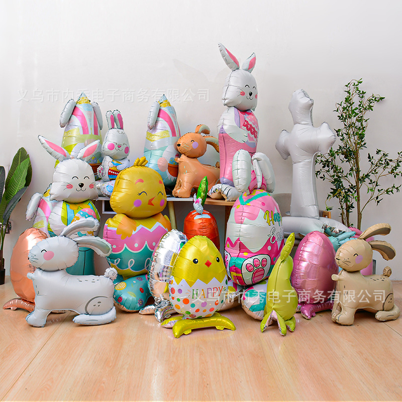 Pascua globo tridimensional base de pie globo de aluminio gran conejo huevo forma tema decoración