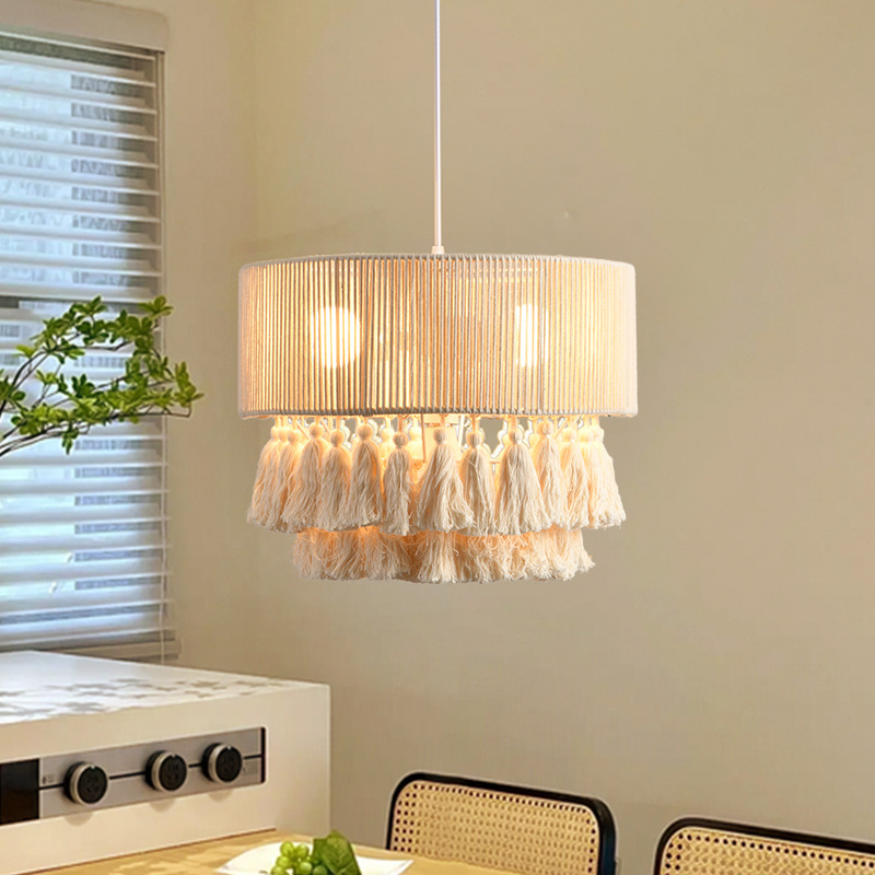 Bohemian Style Restaurant Chandelier, Retro Hemp Rope, Creative Bedroom Lamp, B&B Living Room, Quiet Style Tassel Chandelier