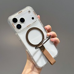 适用iPhone17PROMAX亚克力透明磁吸支架手机壳苹果16带手绳防摔15