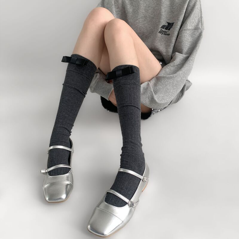 Miu socks women's calf socks autumn and winter jk pile socks summer thin cotton gray stockings with small leather shoes