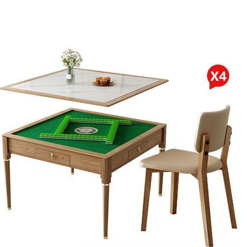 Moderno y simple, completamente automático, tablero de roca de madera maciza, máquina de mahjong, mesa de comedor, mesa de mahjong eléctrica doméstica de estilo crema de doble uso
