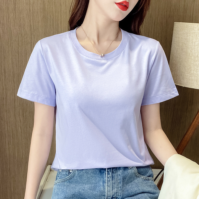 女性用半袖Tシャツ、夏用ゆったり半袖ボトムシャツ、ブルーの万能右肩Tシャツトップス|undefined