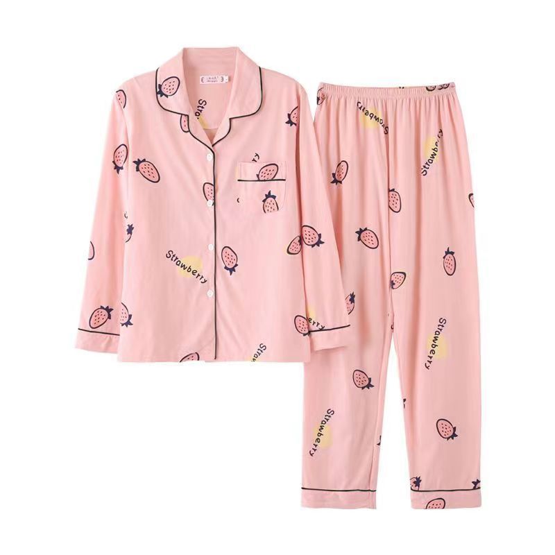 Pijamas 100% algodón de manga larga primavera y otoño ropa para el hogar Otoño e Invierno de las mujeres solapa nueva mamá suelta casual verano