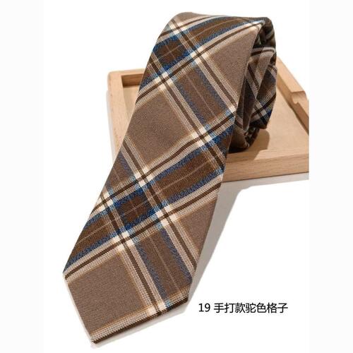 Caramel Linen Cotton Yellow Dark Red Matt Retro Brown Casual English Japanese 7cm Niche Tie