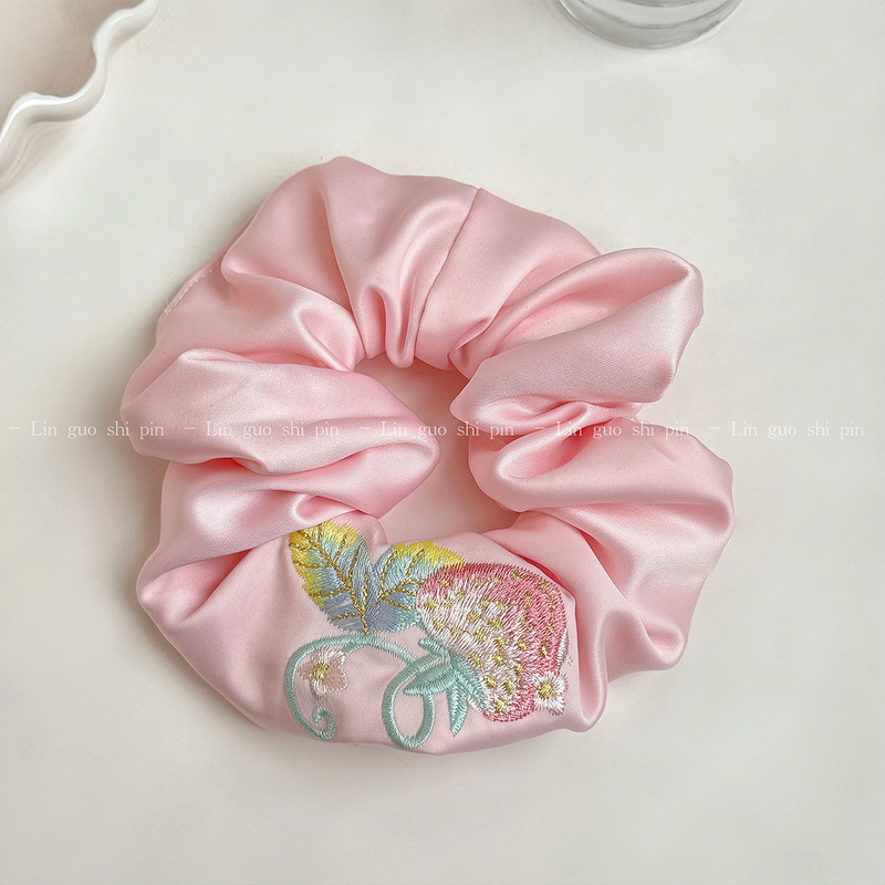 女性用の甘くて高級な刺繍入りヘアゴム、かわいいイチゴのカチューシャ、ボールヘア、編み込みヘア、フラワーヘアロープ、ゴムバンド|undefined
