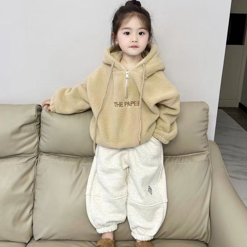 女童加绒套装新款洋气儿童秋冬装加厚毛毛卫衣束脚裤女宝宝两件套