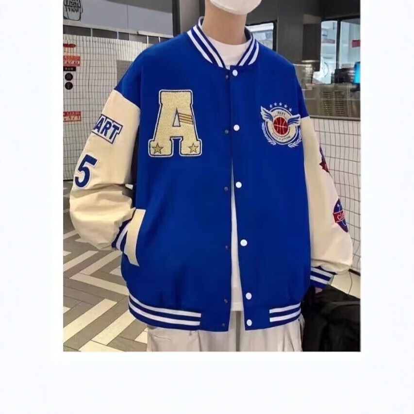 American-style baseball jacket for men, new spring and autumn style, embroidered jacket, loose and casual, couple style, terry cloth embroidered jacket.