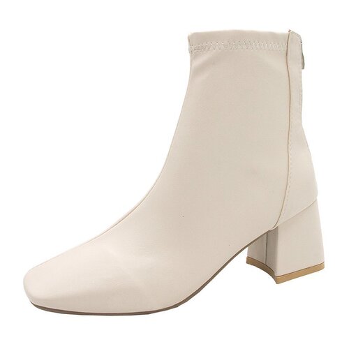 Women's  New Autumn/Winter White Martin Boots with Thick Heel and Inner Lift, Fashion and Slimming Square Toe Short Boots