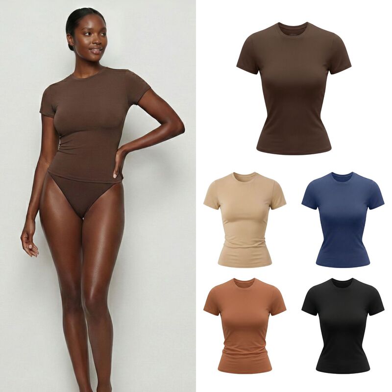 SkimS Kardashian Fits everybody Women's Spring and Summer Base Shirt Short-sleeved Slim-fit Top T-shirt