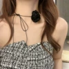 Black leather rope camellia (same style as internet celebrity)
