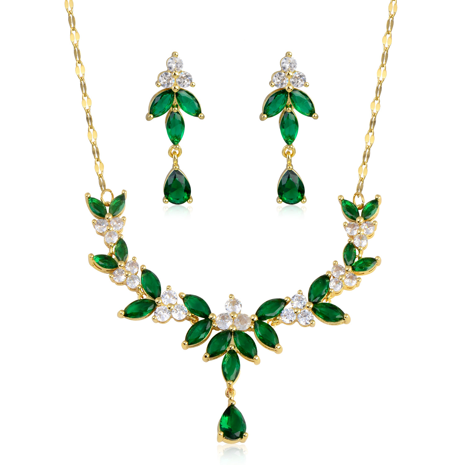 22g Weight Zircon Inlay Material Earrings, Necklace Classification Earrings + Necklace Quantity Weekend, Lawn Occasion Copper Material Water Droplets Pattern All Seasons Season Women's Gender Classic Style Style Water Droplets Copper Classic Style Earrings Necklace 4