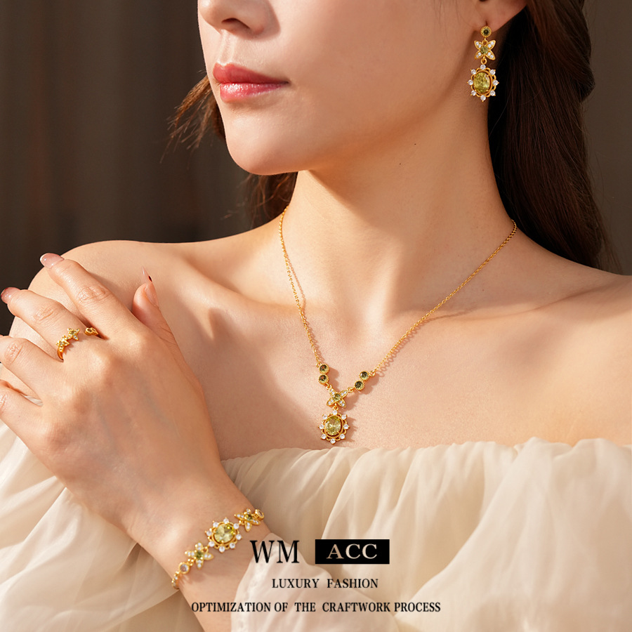 Medieval vintage zircon elíptico conjunto de moda exquisita retro estilo de corte joyas lujosas joyas de alta calidad
