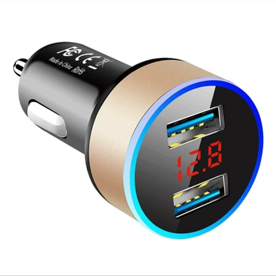 Mobil şarj cihazları 2.4A QC3.0 digital display fast - round-digital-display-car-charge-gold