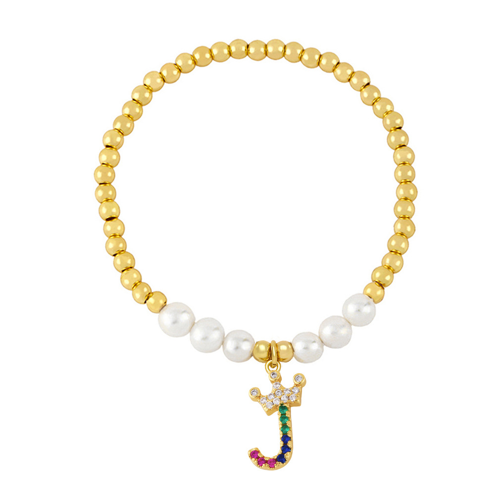 26 English letter bracelet fashion copper beads pearl elastic bracelet