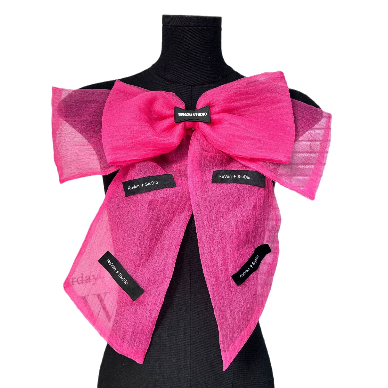 Chanel estilo de albaricoque arco pin Ramil negro organza cinta grande mariposa tocado Ropa Accesorios Decoración
