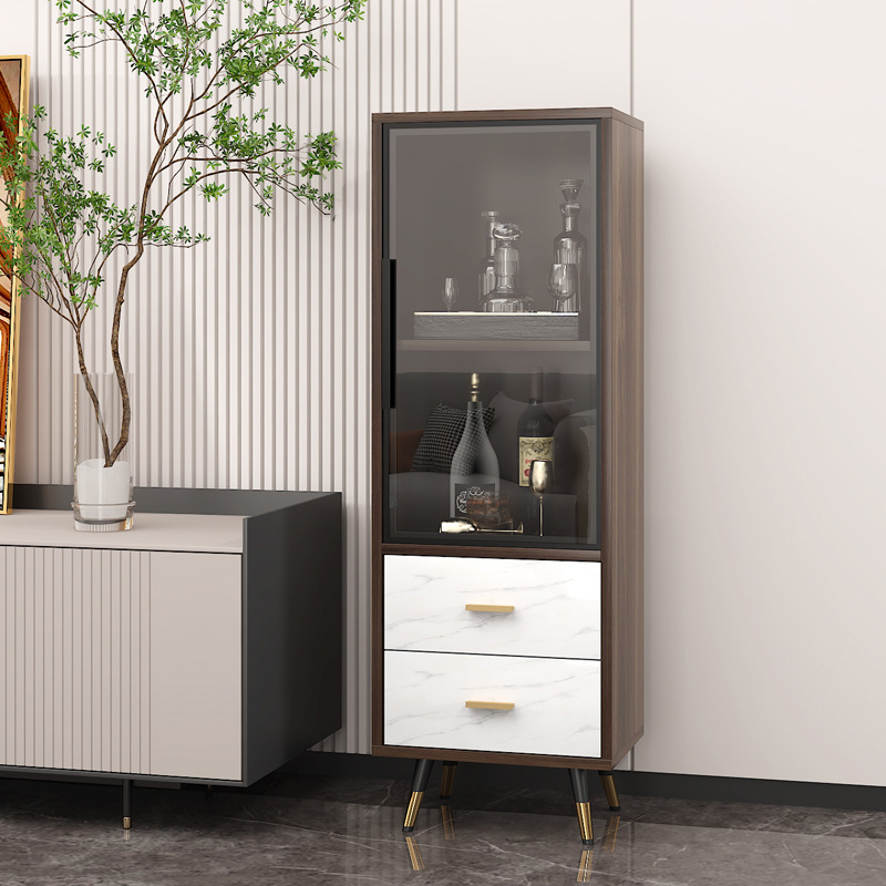 High-End Solid Wood Light Luxury Small Wine Cabinet Modern Minimalist Living Room Wall-Mounted Tv Sideboard Wine Rack Glass Display Single Door