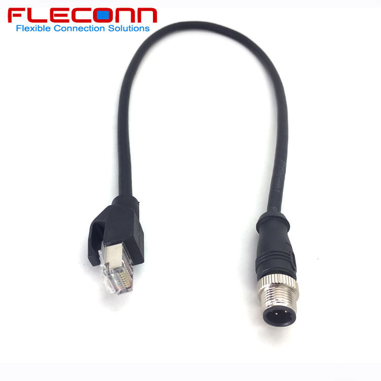M12 4-core D-type to RJ45 Ethernet Profinet EtherCat CAT6 twisted pair shielded high flexible network cable