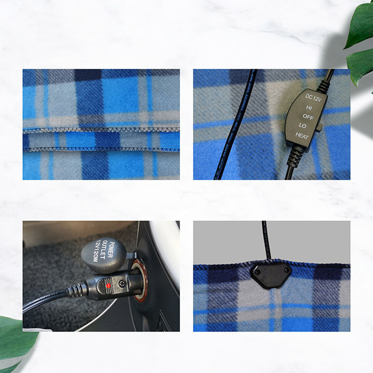 Venta caliente transfronteriza azul a cuadros coche 12V manta de calefacción del coche caliente manta eléctrica cubierta del pelo