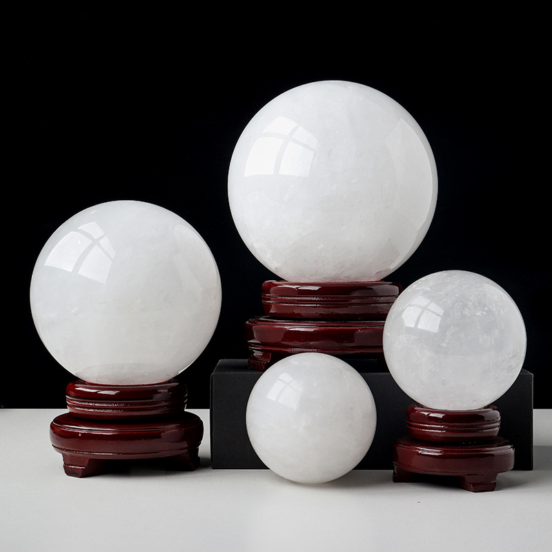 批发天然白水晶球白冰洲方解石原石打磨家居客厅开业送礼风水摆件