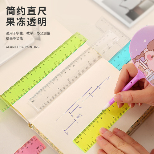 Colorful plastic ruler creative drawing tool 20cm scale cute transparent stationery primary school student ruler wholesale