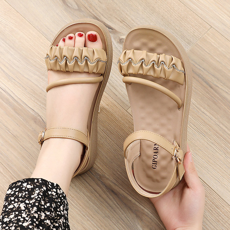 Sandalias de Mamá Cómodas para el Verano 2025, Nuevas Sandalias Modernas para Mujer de Mediana Edad, Antideslizantes, de Suela Blanda, Zapatos Planos de Tacón Medio para Mujer.