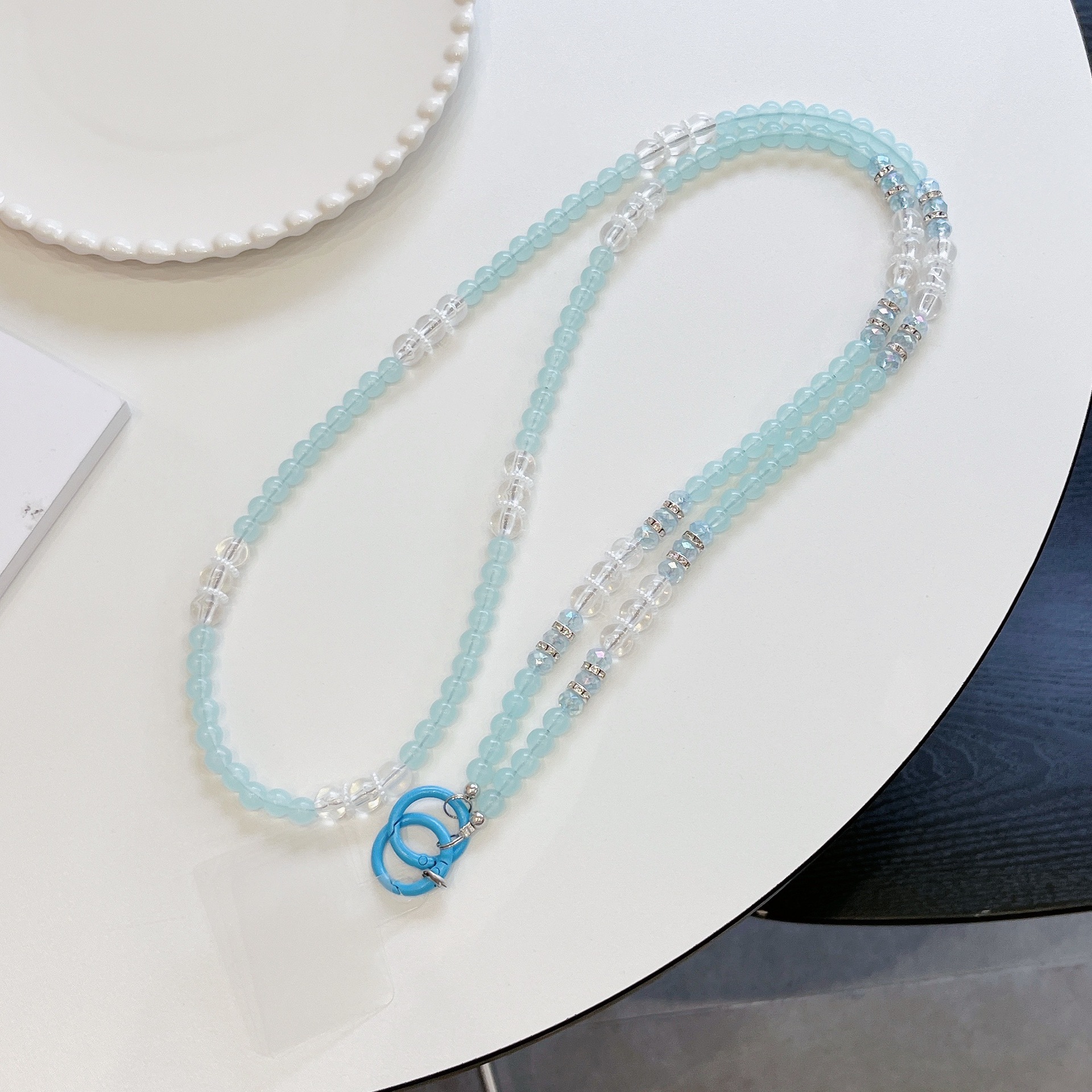 Verano color gelatina larga cuerda de mensajero estilo ins fresco cordón de la caja del teléfono colgante de hebilla de metal con cuentas de cristal