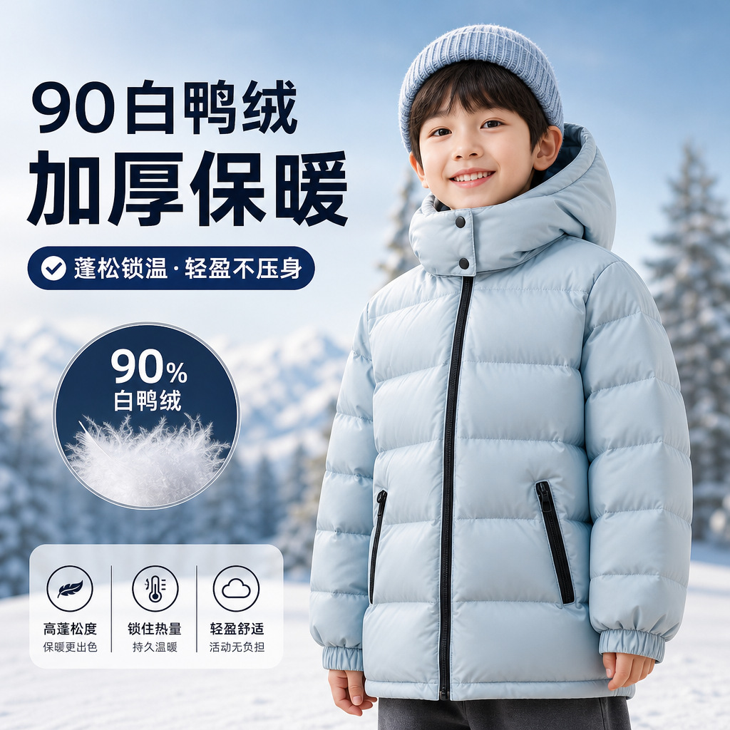 Girls' down jacket, winter wear, 2026 new style, thickened white duck down, boys' and children's down jacket, warm coat, puffer jacket