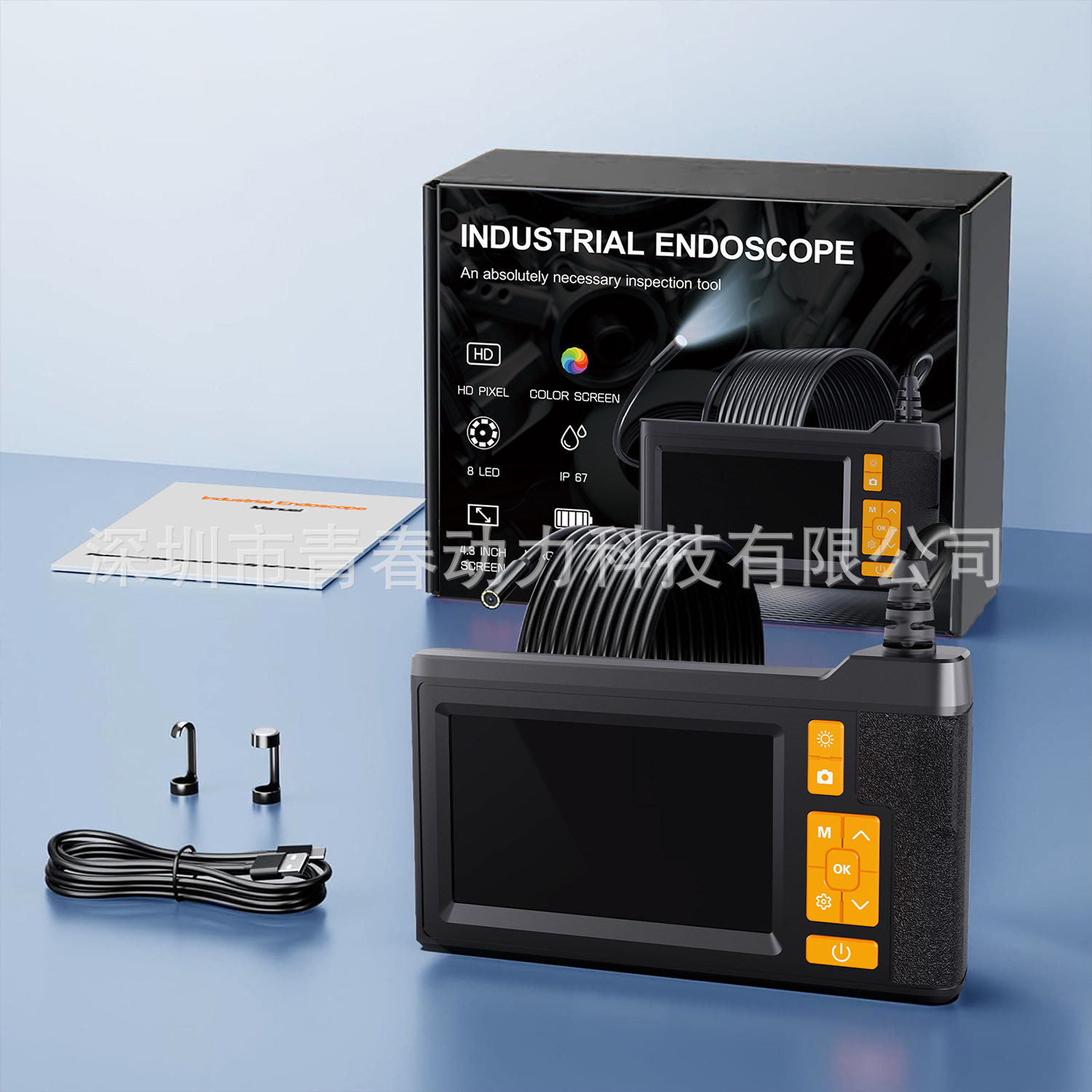 Dual lens industrial endoscope, 1080P HD, IP67 waterproof