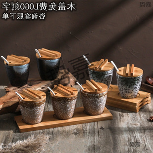 Ceramic Seasoning Jar Set Combination with Spoon Lid Japanese Retro Seasoning Box Bottle Seasoning Salt Jar Chili Oil Jar