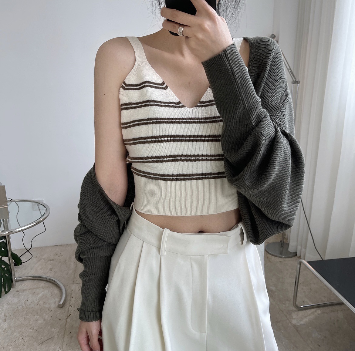 美式美少女条纹背心Vintage Strip V Neck Vest