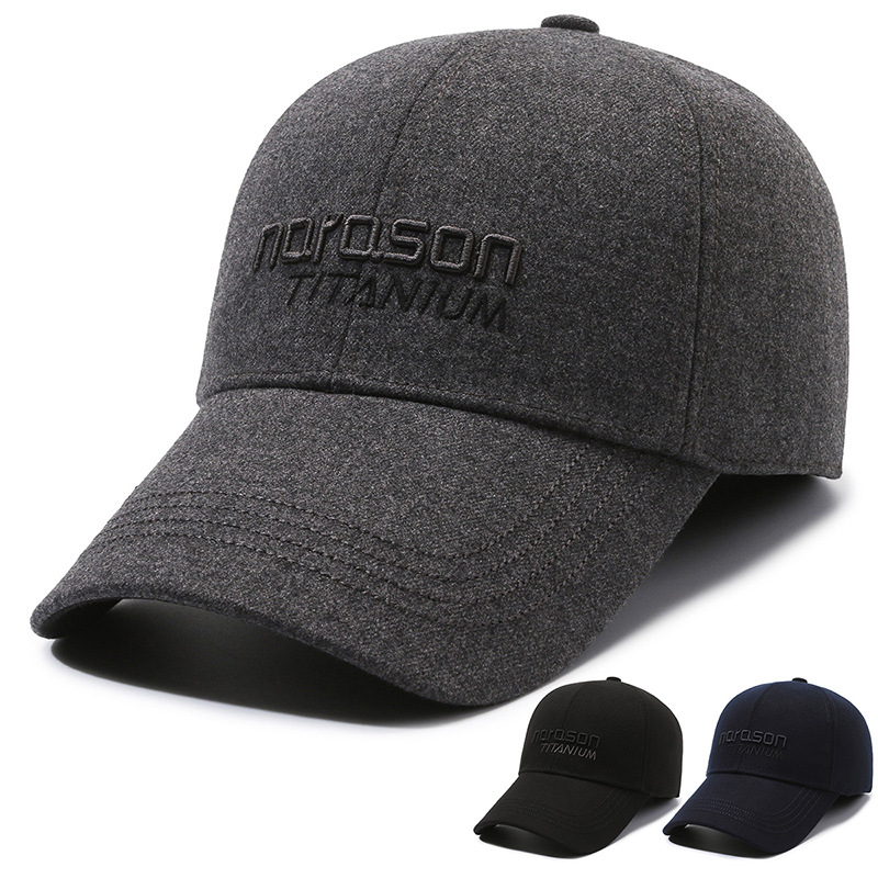 New autumn and winter middle-aged men's embroidered letter baseball cap, casual warm cotton hat, thickened with ear_voghion.com