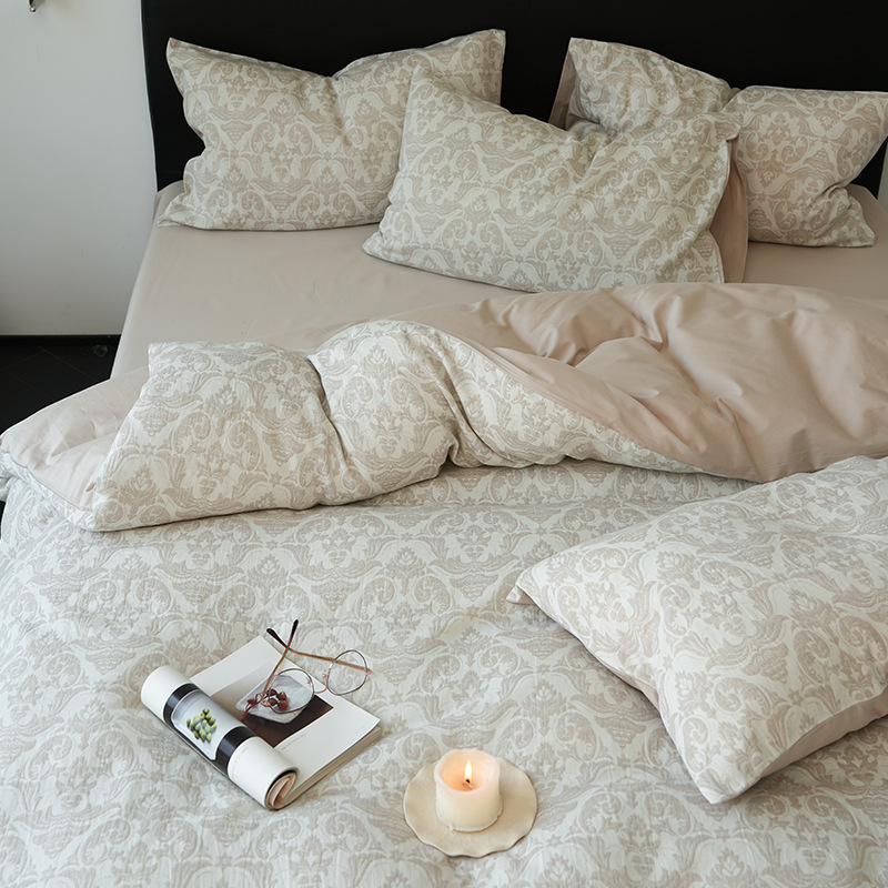 Cama de hilo de tres capas de cuatro piezas de algodón puro 2025, nuevo tipo de cuatro estaciones de sábanas de colcha de cama desnudas para dormir