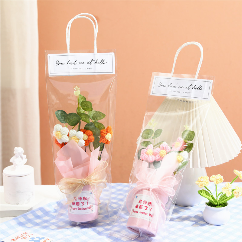 教师节抱抱桶花束泡芙小花成品厂家批发毛线泡芙花花束送老师同学|undefined