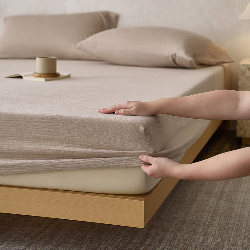 Sombrilla de cama de hilo arrugado de algodón de una sola pieza, funda protectora de colchón Simmons, funda de cama de algodón puro, funda de cama 2024 nuevas cuatro estaciones universales