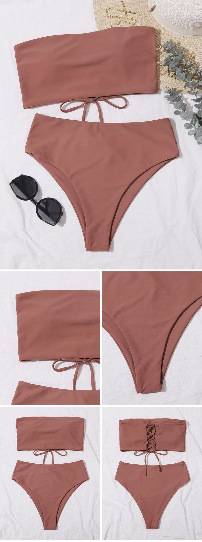 Bikini 2024 new sexy solid color strapless high waisted bikini women's swimsuit_voghion.com