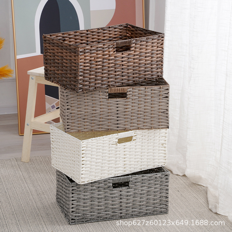 Cesta de almacenamiento de escritorio de oficina Cesta de almacenamiento tejida de ratán de imitación Libros y revistas Cesta de almacenamiento de acabado de escritorio Suministro