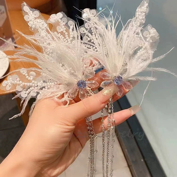 5# crystal feather hairpin (one pair)