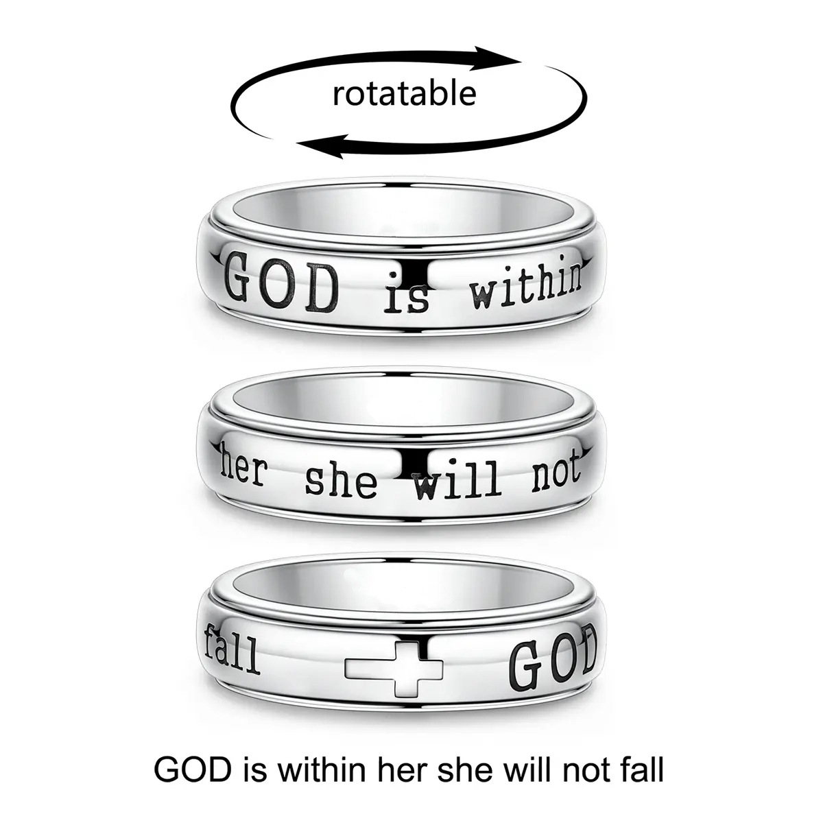 New cross-border model GOD is within her she will not fall stainless steel rotating ring
