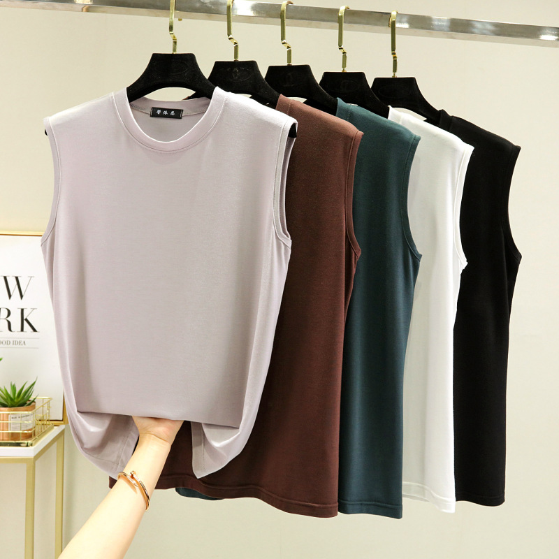 Modal Sleeveless Base Shirt Women's Summer Thin Inner Loose Vest Top plus size All-match Solid Color Slim T-shirt