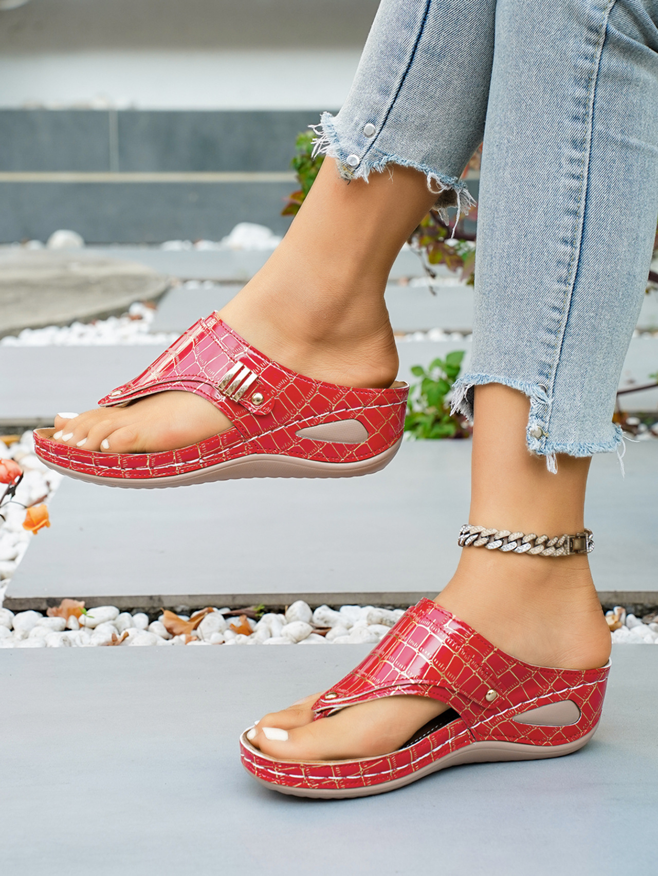 Sandales compensées grandes tailles pour femmes, tongs à semelles épaisses, style plage d'été_voghion.com