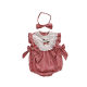 Baby Summer new red plaid thin embroidered lace cotton triangle romper baby girl thin with hair band