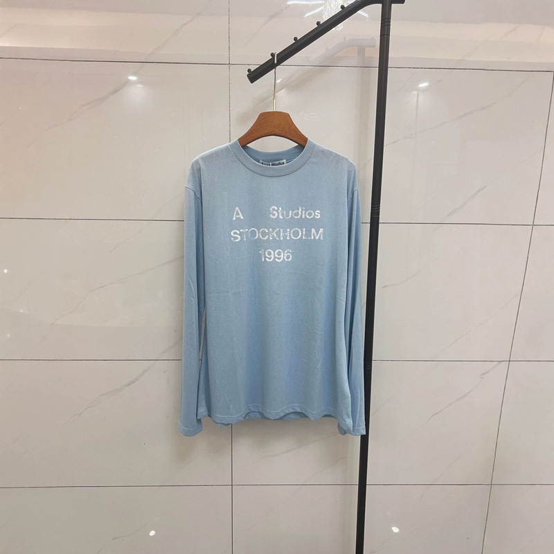 Cotton-linen material, complete with all three tags, A* 26 styles, in dusty blue with a vintage 1996 printed letter design, long-sleeved loose-fit T-shirt