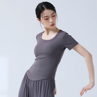 Modern Dance Street Wear Summer Dress Dance Suit Dame Jazz Practice Foundation Training Suit Sports Inner Wear Outer Wear Slim-fit Slimming Short Sleeve