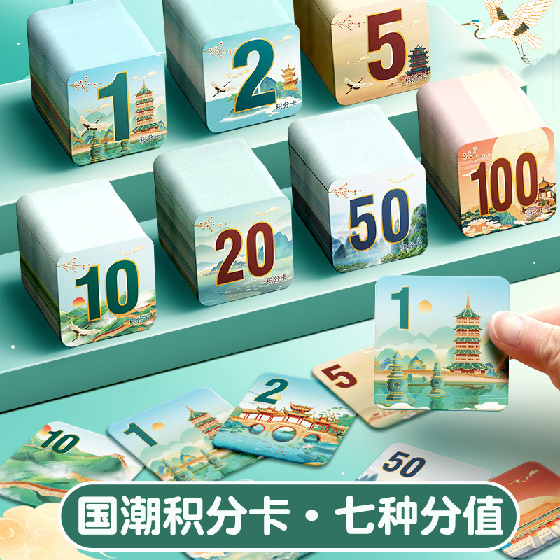 国潮风积分卡小学生奖励卡儿童卡片表扬兑换币奖分激励表奖卡