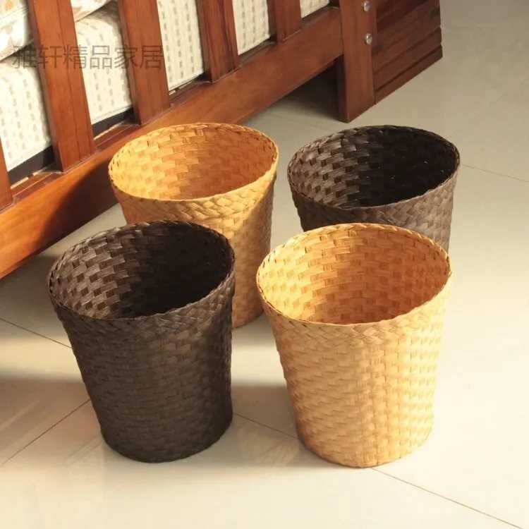 Wicker trash can, rattan paper basket, eco-friendly, natural wood style, suitable for bedrooms, hotels, kitchens, bathrooms, and living rooms, Japanese style