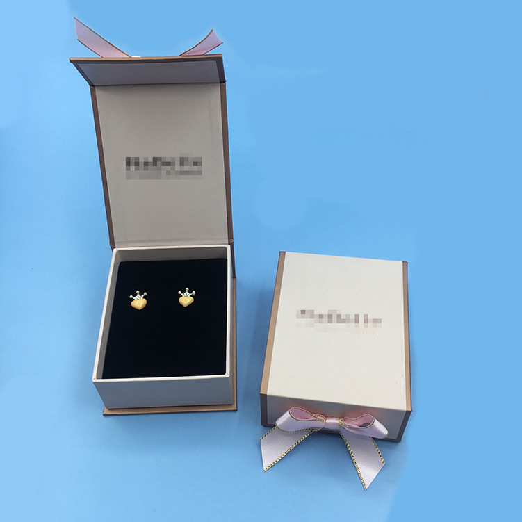 时尚蝴蝶结翻盖耳钉收纳盒子 可供应天地盖耳环戒指礼品包装盒子