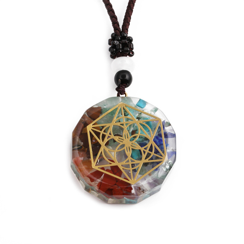 crystal semi-precious stone gravel meditation seven chakra aura pendant necklace