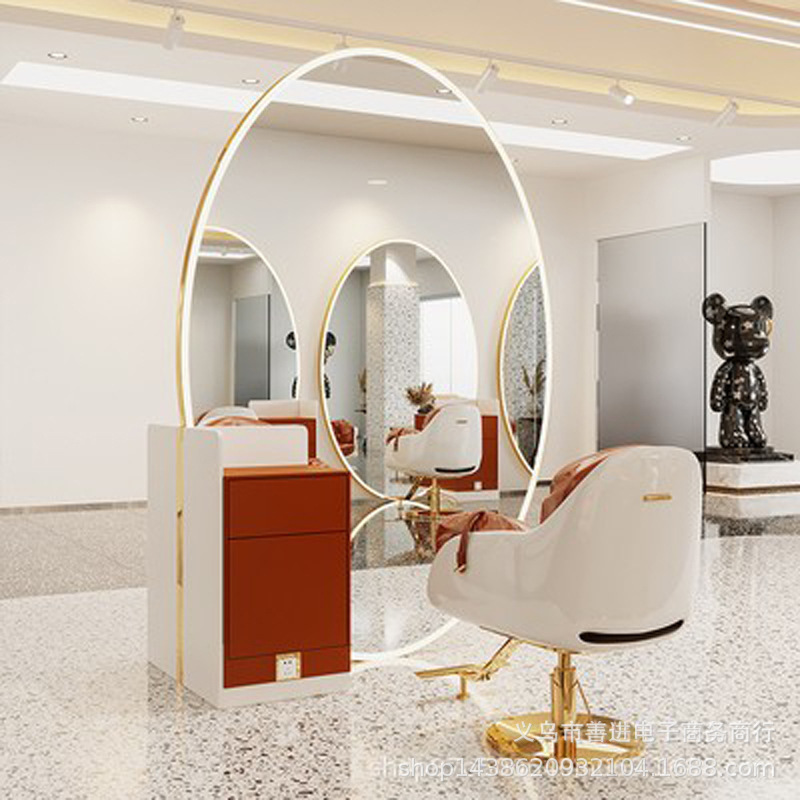 Espejo de Peluquería Inteligente con Luz LED de Metal Ovalado para Salón de Belleza image 20