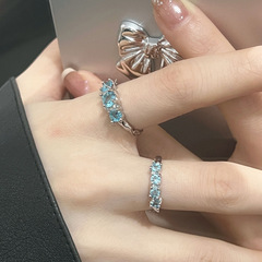 Minimalist Design Blue Zirconia Ring for Women, Stackable Open Ring, Trendy and Cool Fashion, Personalized Sweet and Cool Style Ring, High-End Feel
