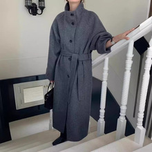 网红爆款美拉德红色毛呢外套冬季高端宽松时髦立领长款外穿大衣女